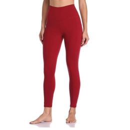 Women's High Waisted Yoga Pants 7/8 Length Leggings with Pockets (Color: Red, size: X-Large)