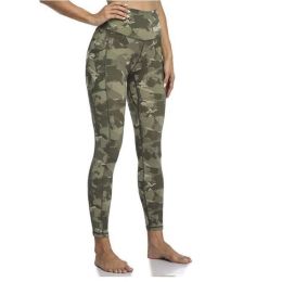 Women's High Waisted Yoga Pants 7/8 Length Leggings with Pockets (Color: Camouflage green, size: small)