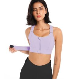 Women Sports Bras Tights Crop Top Yoga Vest Front Zipper Plus Size Adjustable Strap Shockproof Gym Fitness Athletic Brassiere (Color: E77-5, size: S)