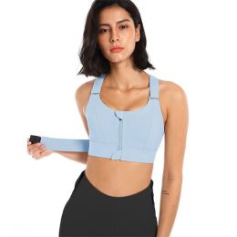 Women Sports Bras Tights Crop Top Yoga Vest Front Zipper Plus Size Adjustable Strap Shockproof Gym Fitness Athletic Brassiere (Color: E77-6, size: 3XL)