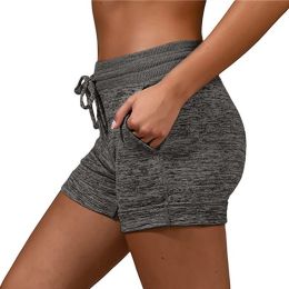 Women's bottoming quick-drying shorts yoga pants casual sports waist tie elastic shorts (Color: Dark Grey, size: XL)