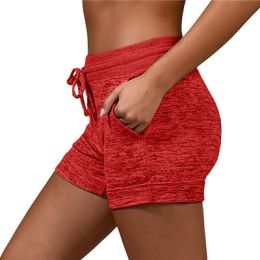 Women's bottoming quick-drying shorts yoga pants casual sports waist tie elastic shorts (Color: Red, size: XXXL)