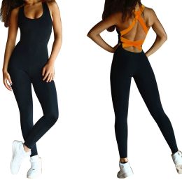 Women  Sports YOGA Workout Gym Fitness Jumpsuit (Color: orange, size: XXL)