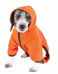 Pet Life Active 'Pawsterity' Heathered Performance 4-Way Stretch Two-Toned Full Bodied Hoodie (Color: orange, size: X-Large)