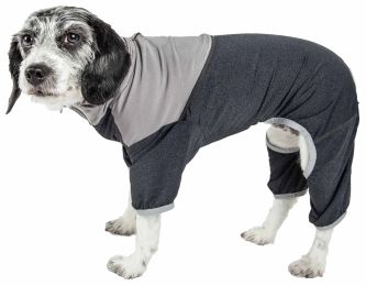 Pet Life Active 'Embarker' Heathered Performance 4-Way Stretch Two-Toned Full Body Warm Up (Color: Black, size: X-Large)