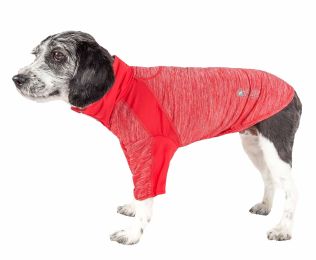 Pet Life Active 'Chewitt Wagassy' 4-Way Stretch Performance Long Sleeve Dog T-Shirt (Color: Red, size: small)