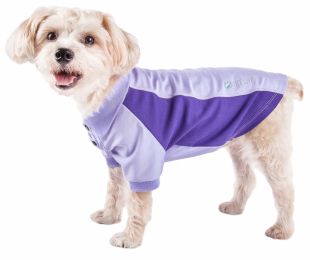 Pet Life Active 'Barko Pawlo' Relax-Stretch Wick-Proof Performance Dog Polo T-Shirt (Color: Purple, size: large)