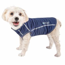 Pet Life Active 'Racerbark' 4-Way Stretch Performance Active Dog Tank Top T-Shirt (Color: Navy, size: X-Small)