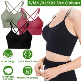 3Packs Women Cross Back Sport Bras Padded Strappy Medium Support Bras (Color: Green+Red+Black, size: 2XL)