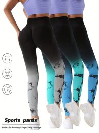 3 Pack Women's Tie Dye Gradient Color Yoga Sports Leggings (Color: 3PACK, size: M)