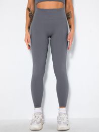 Butt Lifting Yoga Leggings Workout High Waist Tummy Control Ruched Booty Pants (Color: Grey, size: L)