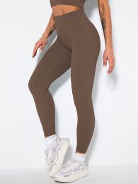 Butt Lifting Yoga Leggings Workout High Waist Tummy Control Ruched Booty Pants (Color: coffee, size: S)