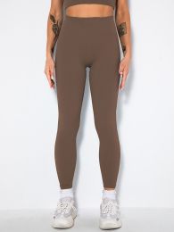 Butt Lifting Yoga Leggings Workout High Waist Tummy Control Ruched Booty Pants (Color: coffee, size: M)