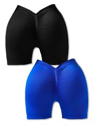 2 Pack Workout Shorts Women Sculpting V-Back Ruched Gym Shorts, Booty Scrunch Butt Lifting Yoga Deep V Back Shorts (Color: 2PACK2, size: L)