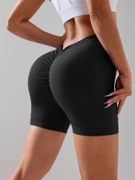 2 Pack Workout Shorts Women Sculpting V-Back Ruched Gym Shorts, Booty Scrunch Butt Lifting Yoga Deep V Back Shorts (Color: 2PACK1, size: S)