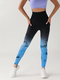 Tie Dye Gradient Color Yoga Sports Leggings (Color: Blue, size: L)