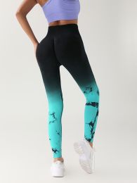 Tie Dye Gradient Color Yoga Sports Leggings (Color: Green, size: S)