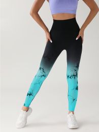 Tie Dye Gradient Color Yoga Sports Leggings (Color: Green, size: M)