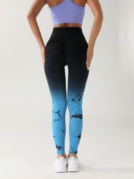 Tie Dye Gradient Color Yoga Sports Leggings (Color: Blue, size: S)