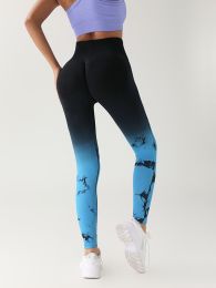 Tie Dye Gradient Color Yoga Sports Leggings (Color: Blue, size: M)