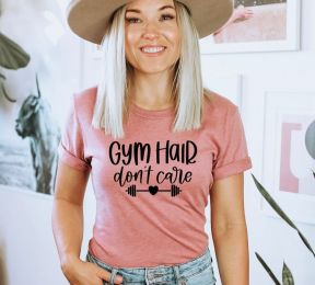 Gym Hair Don't Care T-shirt, Gym Shirt, Sports Gift, Workout Tee, Women's Fitness Top, Aesthetic Gym Wear Tee, Mama's Shirt, Gift For Women (size: XS)