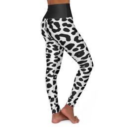 High Waisted Yoga Leggings, Black And White Two-Tone Leopard Style Pants (size: XL)