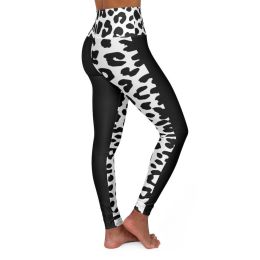 High Waisted Yoga Leggings, Black And White Half-Tone Leopard Style Pants (size: M)