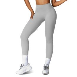 Women's High Waist Workout Leggings Tummy Control Compression Yoga Tight Pants Gym Pants Athletic Running Leggings with 25In Inseam No Front Seam (Color: Grey, size: S)