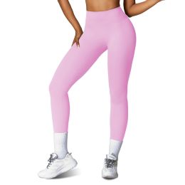 Women's High Waist Workout Leggings Tummy Control Compression Yoga Tight Pants Gym Pants Athletic Running Leggings with 25In Inseam No Front Seam (Color: Pink, size: M)