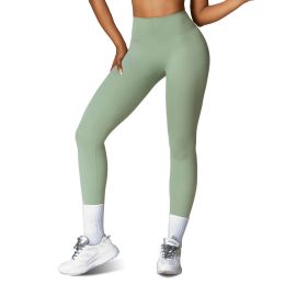 Women's High Waist Workout Leggings Tummy Control Compression Yoga Tight Pants Gym Pants Athletic Running Leggings with 25In Inseam No Front Seam (Color: Green, size: L)