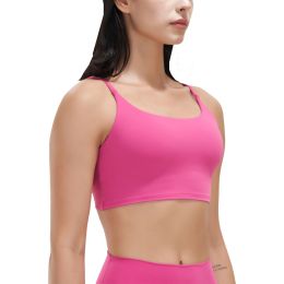 1Pc/3Pcs Women Strap Sport Bras Padded Strappy Crop Square Neck Low Impact Bras Sexy Fitness Tank Tops (Color: 2Pcs Pink + 1Pc Grey, size: L)