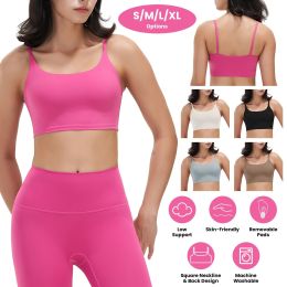 1Pc/3Pcs Women Strap Sport Bras Padded Strappy Crop Square Neck Low Impact Bras Sexy Fitness Tank Tops (Color: 1Pc Pink, size: M)