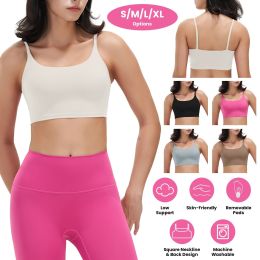 1Pc/3Pcs Women Strap Sport Bras Padded Strappy Crop Square Neck Low Impact Bras Sexy Fitness Tank Tops (Color: 1Pc Ivory, size: S)