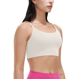 1Pc/3Pcs Women Strap Sport Bras Padded Strappy Crop Square Neck Low Impact Bras Sexy Fitness Tank Tops (Color: 1Pc Grey + 1Pc Brown + 1Pc Ivory, size: XL)