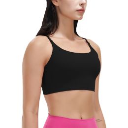 1Pc/3Pcs Women Strap Sport Bras Padded Strappy Crop Square Neck Low Impact Bras Sexy Fitness Tank Tops (Color: 1Pc Grey + 1Pc Brown + 1Pc Black, size: M)