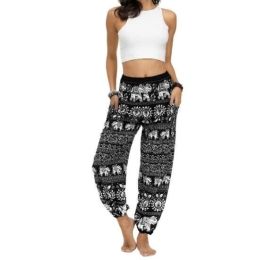 Women's Boho Yoga Pants Peacock Drawstring Thai Harem Pants (Color: H781, size: One Size)