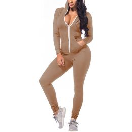 Women's Autumn and Winter New Hot Sale Sports Jumpsuit Yoga Clothes (Color: Khaki, size: XL)