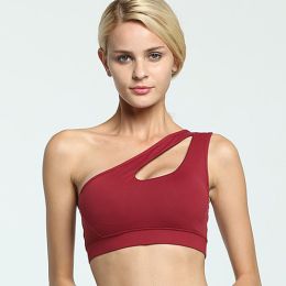 Women Sports Bra Sexy One Shoulder Solid Sports Bra Fitness Yoga Bras Gym Padded Sport Top Athletic Underwear Workout Running Clothing (Color: Red, size: M)