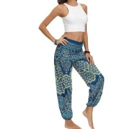 Women's Boho Yoga Pants Peacock Drawstring Thai Harem Pants (Color: H782, size: One Size)