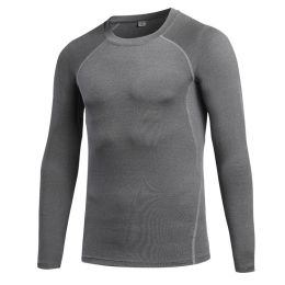 Men's Athletic Long Sleeve Compression Shirts Cool Dry Sport Workout Underwear Shirt,Athletic Base Layer Top (Color: Gray, size: L)