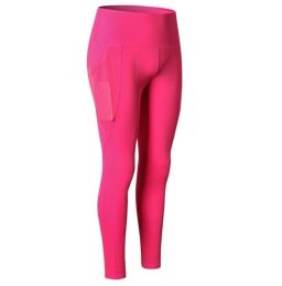 High Waist Out Pocket Yoga Pants Tummy Control Workout Running Yoga Leggings (Color: Rose, size: L)