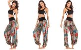 Women Casual Pants Smocked Waist Harem Hippie Boho Yoga Palazzo Casual Pants