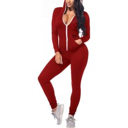 Women's Autumn and Winter New Hot Sale Sports Jumpsuit Yoga Clothes (Color: Burgundy, size: XXL)