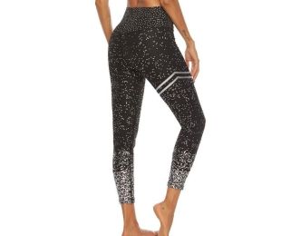 Women Fahsion Hot Stamping Leggings Stretch Tight Yoga Pants (Color: Black, size: L)