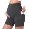 Women Maternity Shorts Seamless Pregnancy Underwear Shapewear Fitness Yoga Running Shorts High Waist Over The Belly Pants with Two Side Pockets