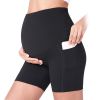 Women Maternity Shorts Seamless Pregnancy Underwear Shapewear Fitness Yoga Running Shorts High Waist Over The Belly Pants with Two Side Pockets