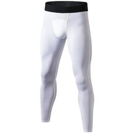 Men's Compression Pants - Workout Leggings for Gym, Basketball, Cycling (Color: White, size: M)